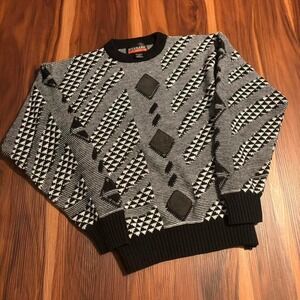 90s Patterned Sweater w/ Leather Patches